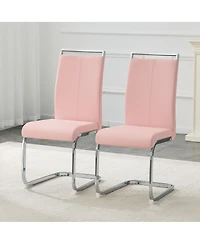 Streamdale Furniture Set of 2 Pu Dining Chairs with Silver Curved Metal Legs