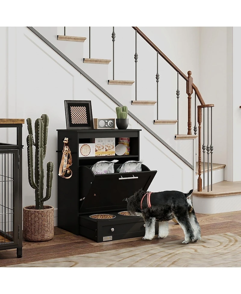 Ruie Pet Feeder Storage Cabinet with Raised Bowls and Food Compartment