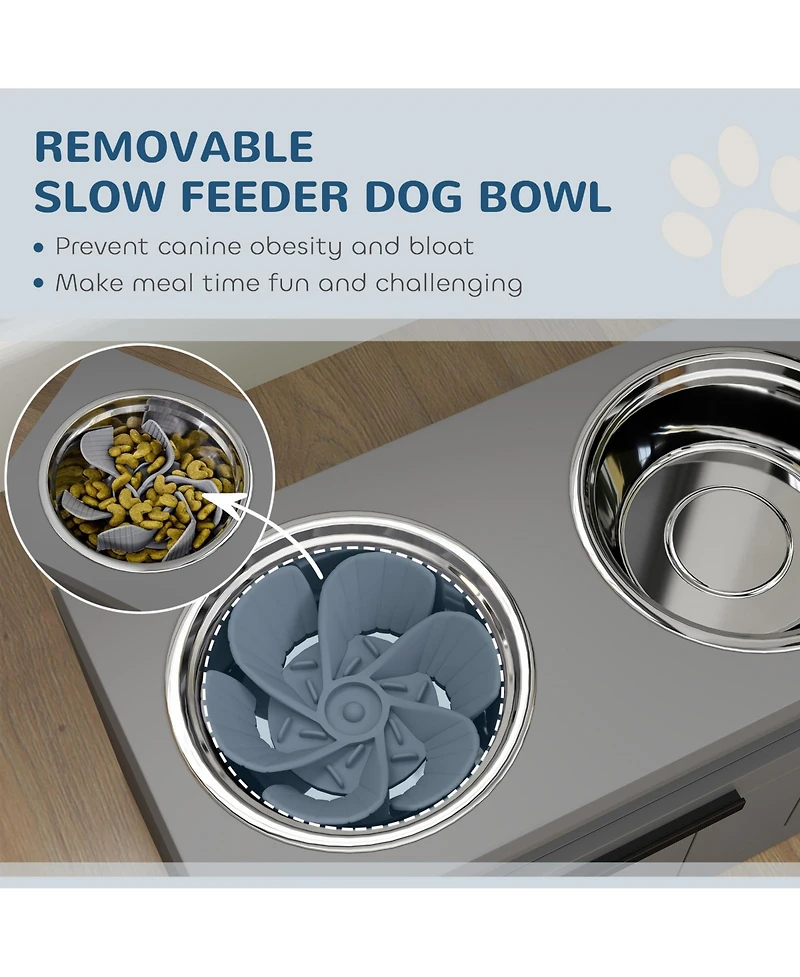 Ruie Large Breed Elevated Dog Bowls Stand with Slow Feeder and Storage Drawer