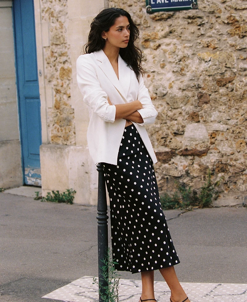 French Connection Women's Ennis Satin Polka Dot Pull-On Midi Skirt
