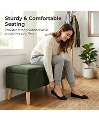 Streamdale Furniture 32" Corduroy Storage Ottoman Bench with Wooden Legs