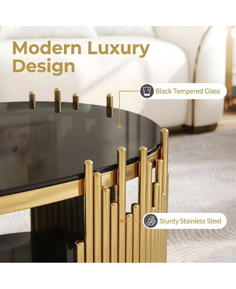 Streamdale Furniture Modern Luxury 2-Piece Glass Nesting Coffee and Side Table Set