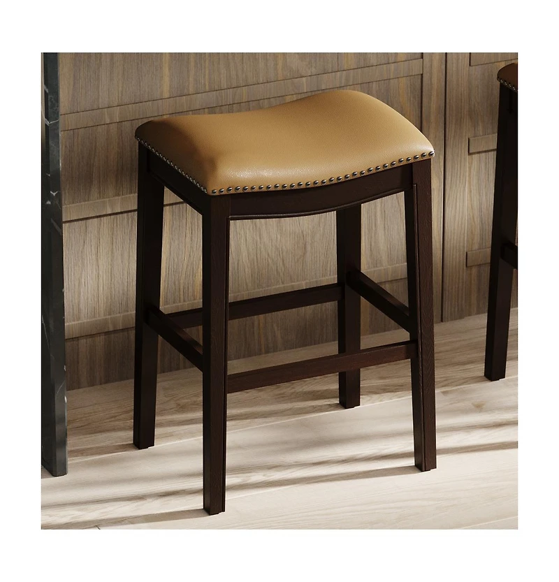 HomeRoots 31" Faux Leather and Solid Wood Backless Counter Height Bar Chair