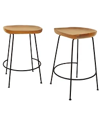 HomeRoots Set of Two 25" Solid Wood and Steel Backless Counter Height Bar Chairs