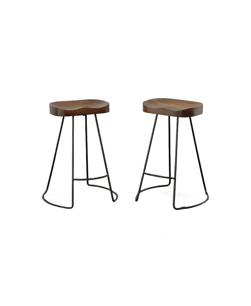 HomeRoots Set of Two 25" Solid Wood and Steel Backless Counter Height Bar Chairs