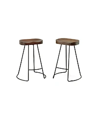 HomeRoots Set of Two 25" Solid Wood and Steel Backless Counter Height Bar Chairs