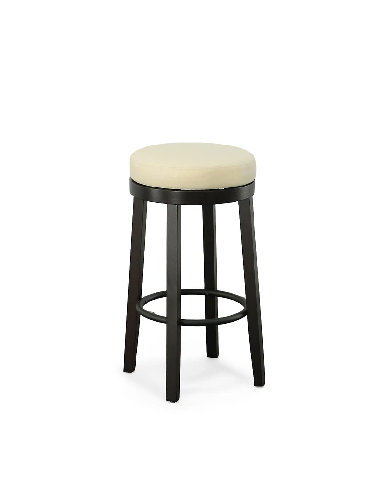 HomeRoots Set of Two 30" Faux Leather and Solid Wood Backless Bar Height Swivel Bar Chairs