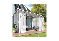 Aecojoy 10' x 10' Wall Mounted Hardtop Gazebo Lean to Metal Pergola with Curtains Netting Patio