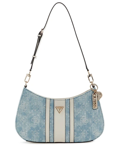 Guess Noelle Ii Washed Denim Zip-Top Small Shoulder Handbag