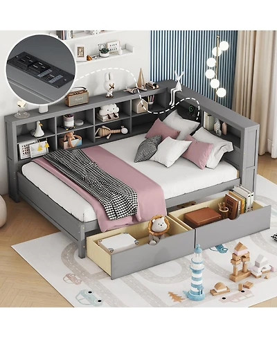 Streamdale Furniture Wooden Full Size Daybed with 2 Drawers, Storage Shelf, and Usb Ports