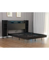 Streamdale Furniture King Size Floating Bed Frame with Led Lights, Usb Ports and Storage Headboard