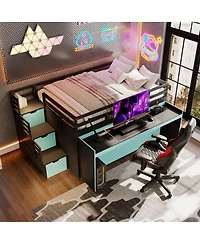 Streamdale Furniture Full Xl Loft Bed with Desk, Trundle, Storage Steps