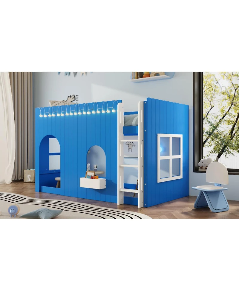 Streamdale Furniture Twin Size Kids Loft Bed with Warm Led Light String