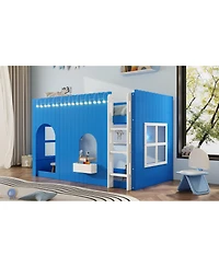 Streamdale Furniture Twin Size Kids Loft Bed with Warm Led Light String