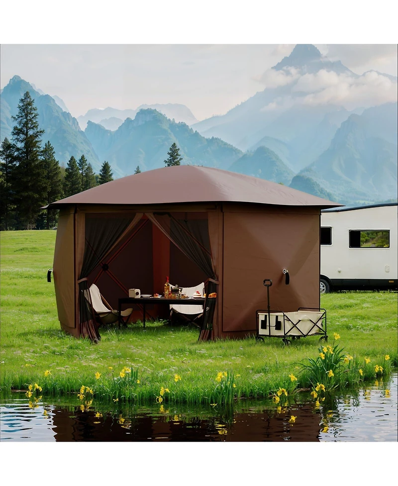 homfan 11.5/13 feet Hexagonal Gazebo Canopy with Removable Roof, Mesh and Wind Cloths