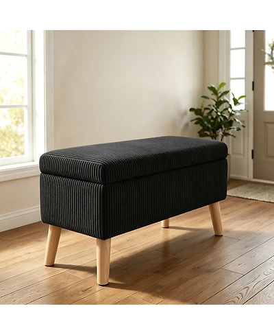 Streamdale Furniture 32" Corduroy Flip-Top Storage Ottoman Bench with Wooden Legs