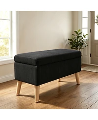 Streamdale Furniture 32" Corduroy Flip-Top Storage Ottoman Bench with Wooden Legs