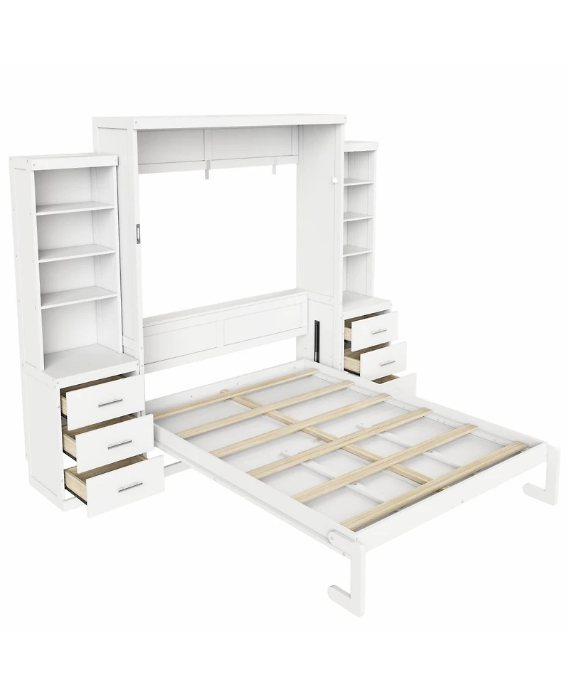 Streamdale Furniture Queen Size Murphy Bed with Storage Shelves and Drawers