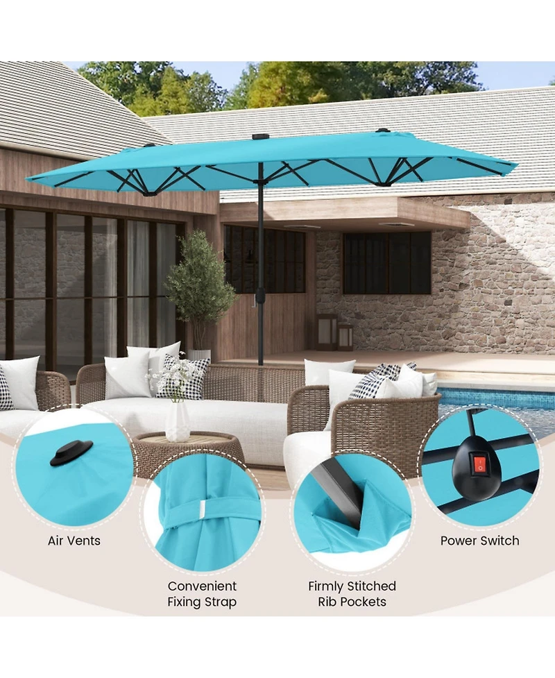 Sugift 13feet Double-Sided Patio Umbrella with Solar Lights for Garden Pool Backyard