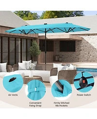 Sugift 13feet Double-Sided Patio Umbrella with Solar Lights for Garden Pool Backyard