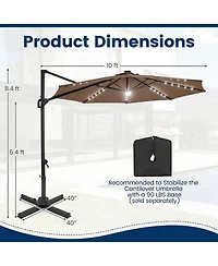 Sugift 10 Feet Cantilever Patio Umbrella with Solar Led Lights and 360 Rotation