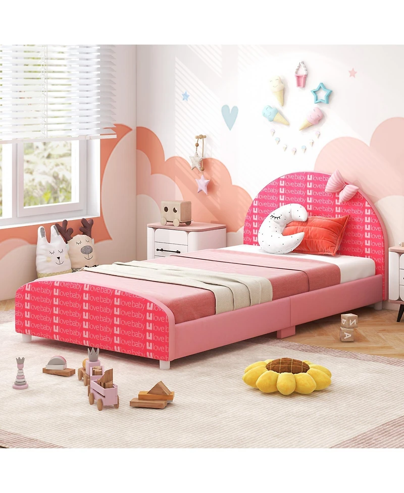 Gouun Wood Upholstered Twin Bed Platform with Slat Support