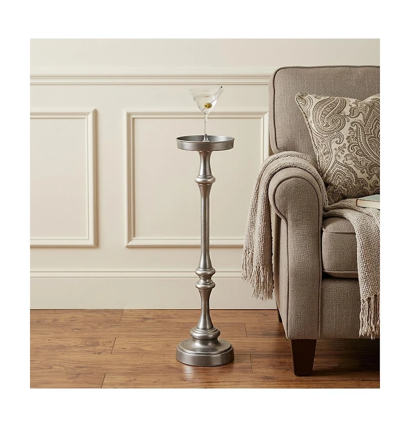 HomeRoots Brushed Silver Finish Drink Size Accent Table