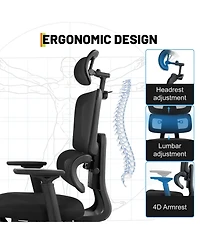 homfan Ergonomic Mesh High-Back Office Chair with Adjustable Lumbar, 4D Flip Arms, 3D Headrest, 3-Level Tilt