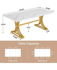 Tribesigns 63' Dinning Table,for 4-6,Luxrious Design,Faux Marble Tabletop,Sleek Metal Legs,Ideal for Kitchens.No chairs attached
