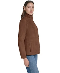 Cole Haan Women's Suede Zip Up Jacket with Stitch Detailing