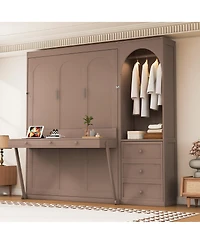 Streamdale Furniture Queen Size Murphy Bed with Storage, Led Lights, and 3 Drawers