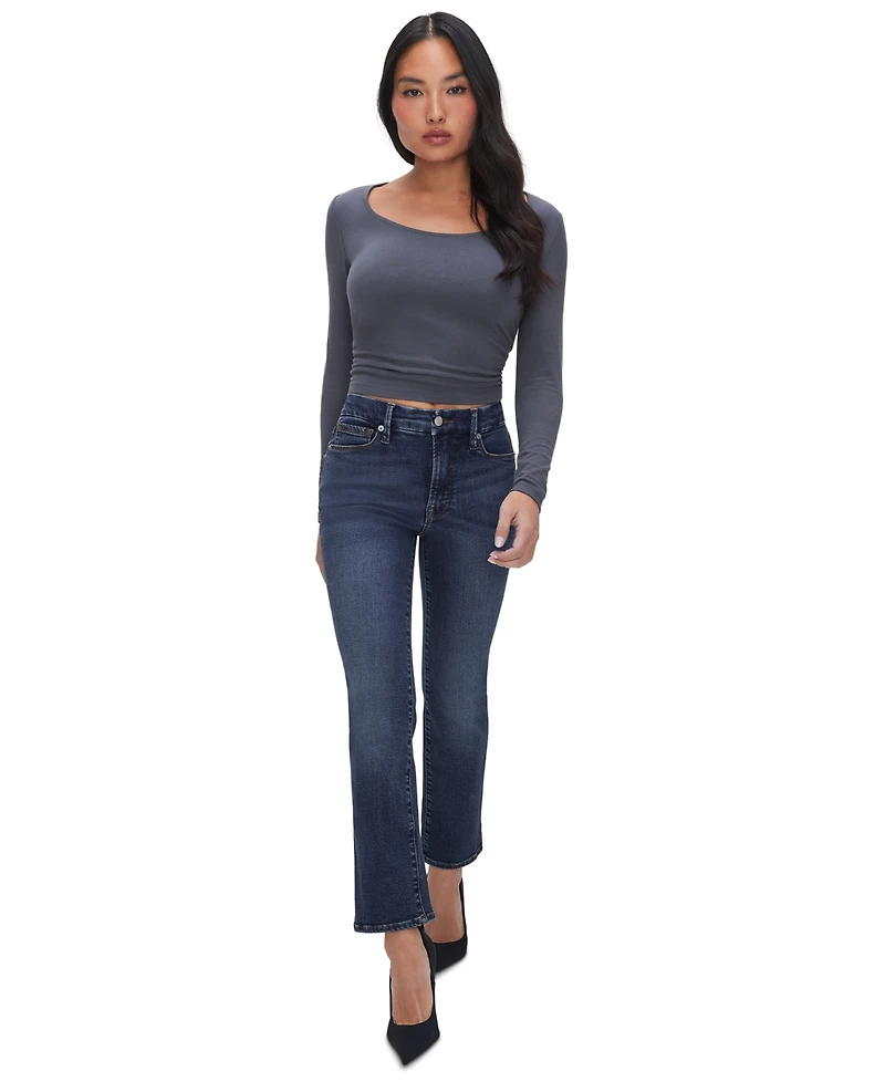 Good American Petite Mid-Rise Slim Straight Ankle Jeans