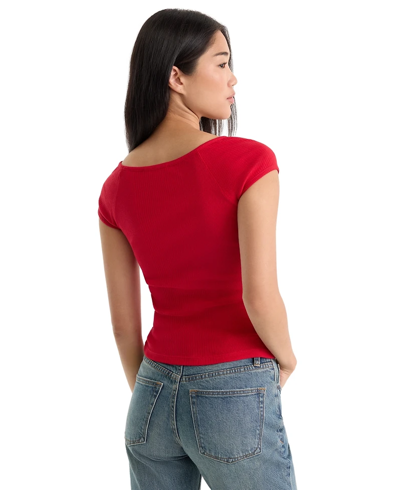 Good American Women's Collarless Short-Sleeve Cotton Top