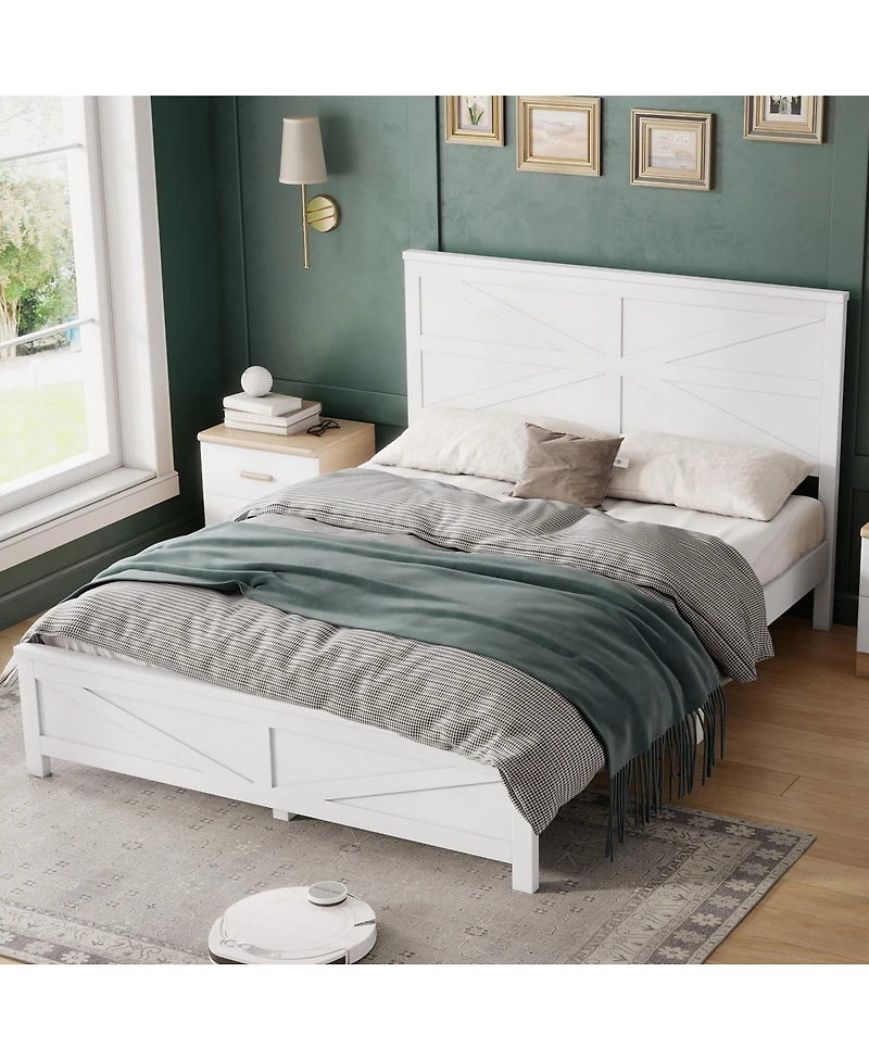 Streamdale Furniture Farmhouse Queen Bed with Barn Door Headboard and Footboard