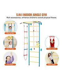 Zeny Indoor Jungle Gym for Toddlers, 5-in-1 Climbing Playset with Carbon Steel Swedish Ladder, Wall Ladder, Pull-Up Bar