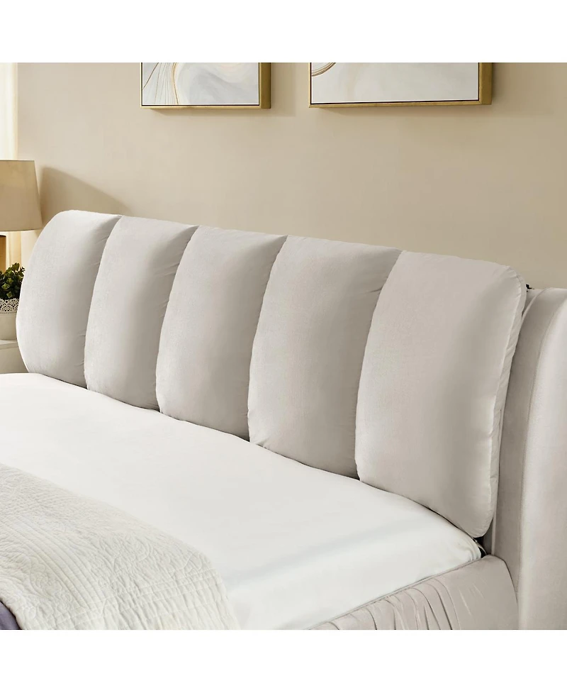 Streamdale Furniture King Size Upholstered Bed Frame, Modern Minimalist Velvet Bed with Plump Headboard
