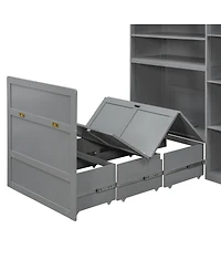 Streamdale Furniture Twin Murphy Cabinet Bed with Wardrobe, Storage Shelves and Led Lighting