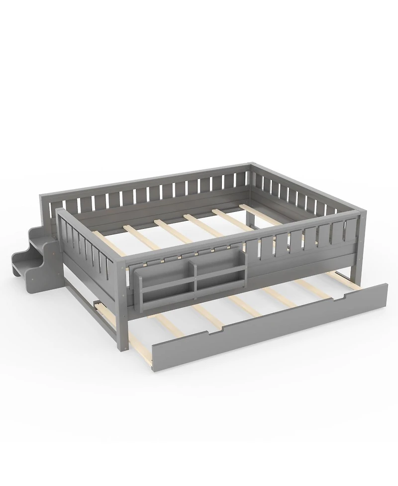 Streamdale Furniture Queen Bed with Bookshelves, Staircase, Safety Rails, and Trundle