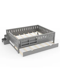 Streamdale Furniture Queen Bed with Bookshelves, Staircase, Safety Rails, and Trundle