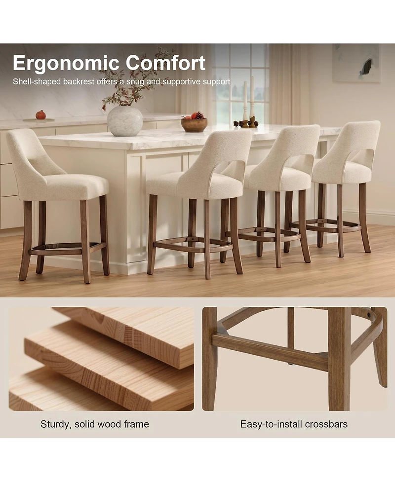Streamdale Furniture Set of 2 Upholstered Counter Height Bar Stools with Wood Legs