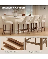 Streamdale Furniture Set of 2 Upholstered Counter Height Bar Stools with Wood Legs