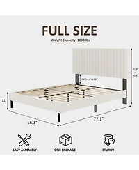 Streamdale Furniture Velvet Upholstered Full Size Platform Bed with Adjustable Headboard
