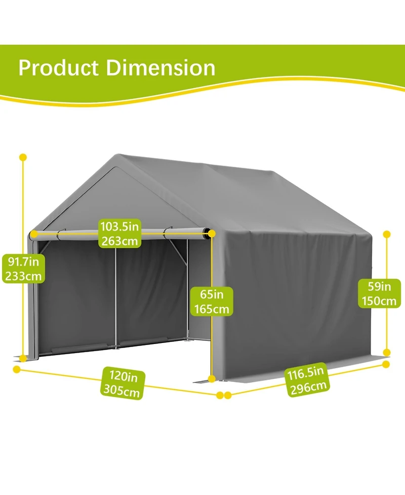 Clihome 10x10 Feet Storage Shed, Waterproof Uv Resistant Shelter with Roll-Up Door and Mesh Windows