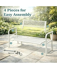 homfan 50" Heavy Duty Steel Patio Garden Bench for 2, Outdoor Chair,Weather Resistant, Durable Geometric Backrest, Ideal for Yard, Porch, Deck Seating