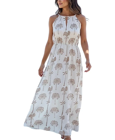 Lascana Women's Palm Print High Neck Maxi Dress