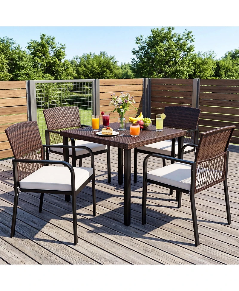 Gymax Outdoor Dining Chairs Set of 4 With Sturdy Metal Frame and Sponge Padded Cushion