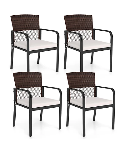 Gymax Outdoor Dining Chairs Set of 4 With Sturdy Metal Frame and Sponge Padded Cushion