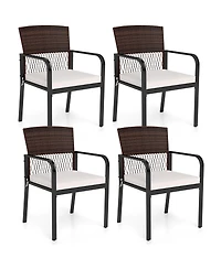 Gymax Outdoor Dining Chairs Set of 4 With Sturdy Metal Frame and Sponge Padded Cushion