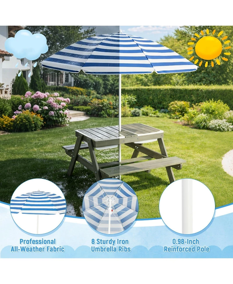 homfan 4 1 Kids Sand and Water Table, Wooden Sensory Activity Table with Removable Umbrella for Toddlers