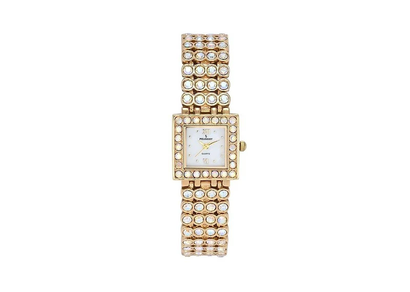 Peugeot Women's 14K Gold-Plated Jeweled Watch with Four Strands of Genuine Swarovski Crystals